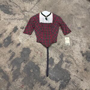 Vintage Film Costume 40s 50s Does Victorian Antique Style Plaid Bodice XS